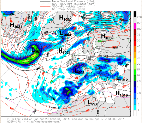 Predicción precipitación modelo GFS domingo 18 Z